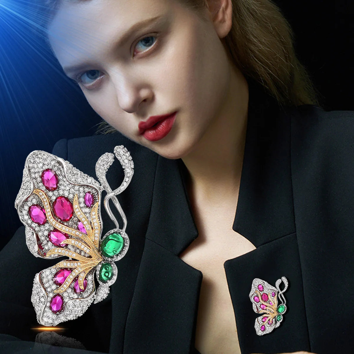 Light Luxury Design Elegant Inlaid Zircon Two-Color Butterfly Brooch