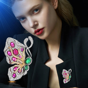 Light Luxury Design Elegant Inlaid Zircon Two-Color Butterfly Brooch