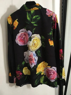 Luxury Lapel Flower Print Shirt