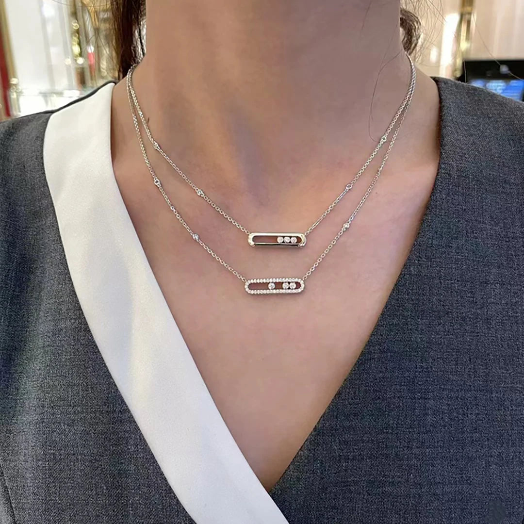 925 Sterling Silver Classic Mobile Three Diamond Necklace