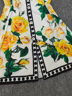 Yellow Rose Printed Single-breasted Shirt Bat Sleeve