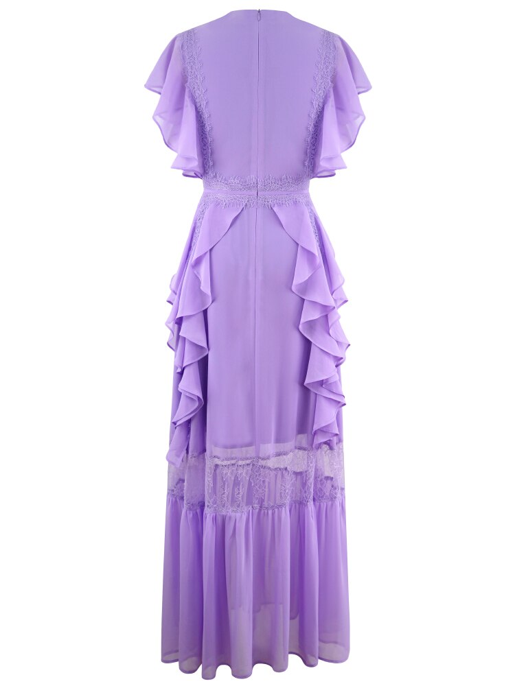 Vacation Bohemian Purple Chiffon Long Dresses
