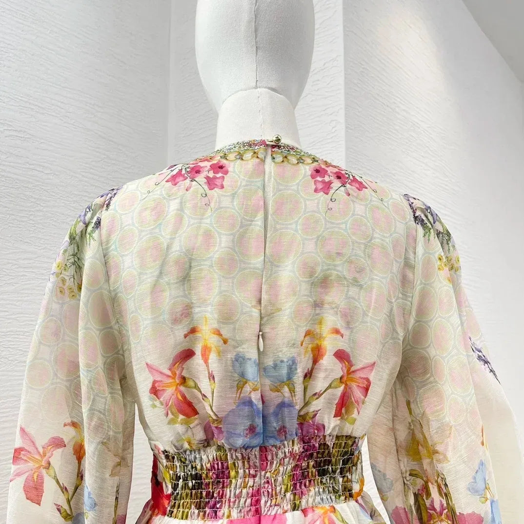 Trendy Multicolor Floral Diamonds Stretchable Dress