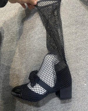 Crystal Mesh Bowknot Mary Jane Round Toe Luxury Sandals