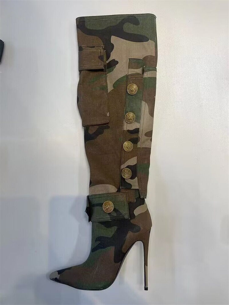 Pointed Camo Long Boots