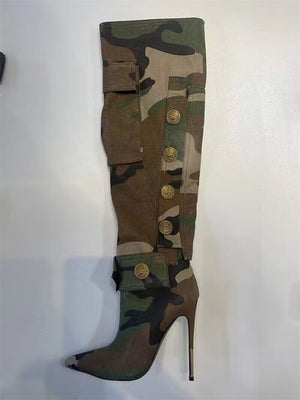 Pointed Camo Long Boots