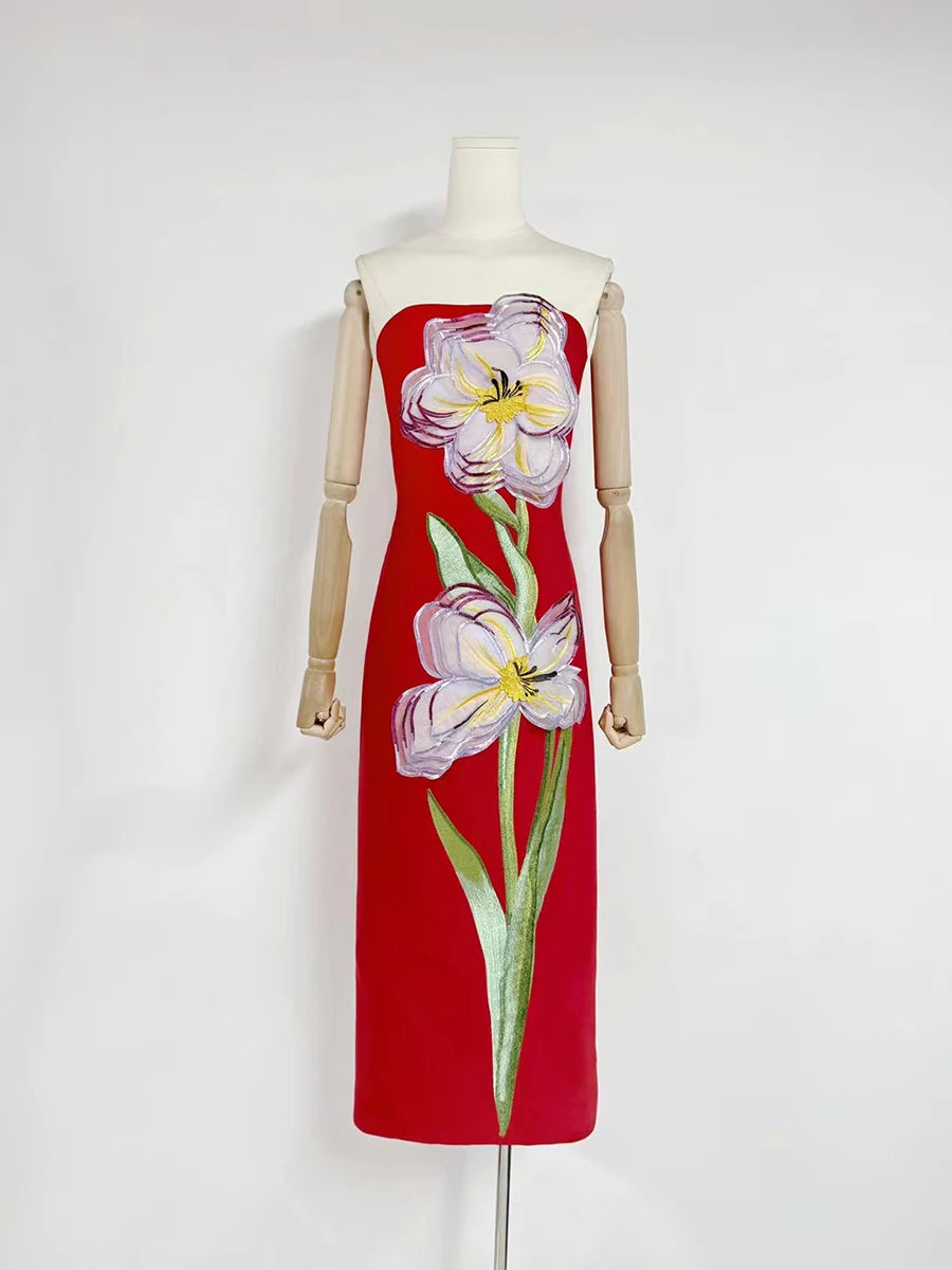 Hit Color Slimming Spliced 3D Flower Elegant Dresses