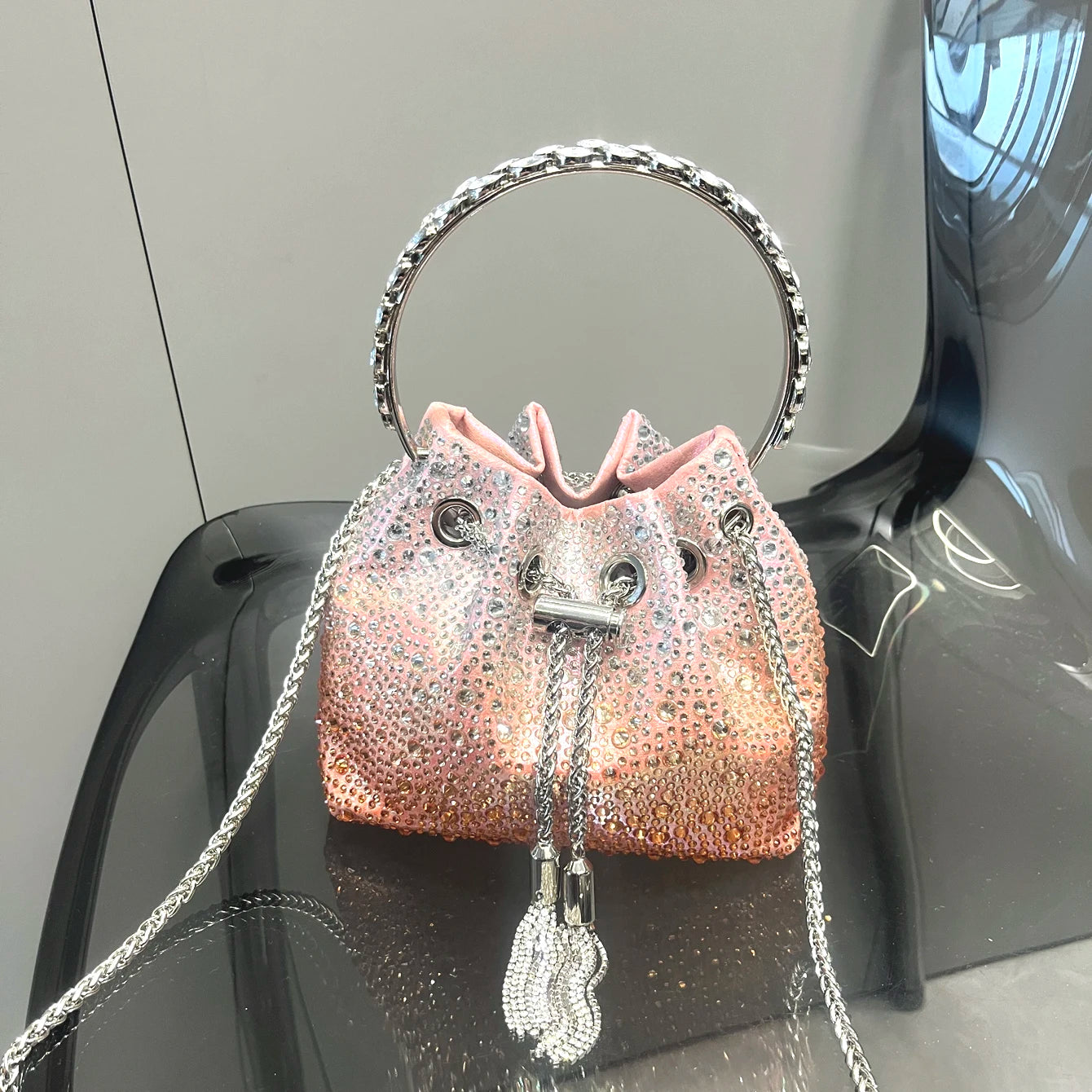 Handle Rhinestones Evening clutch Bag