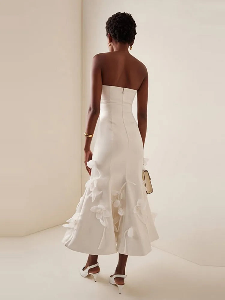 Strapless 3d Flower Mermaid Dress