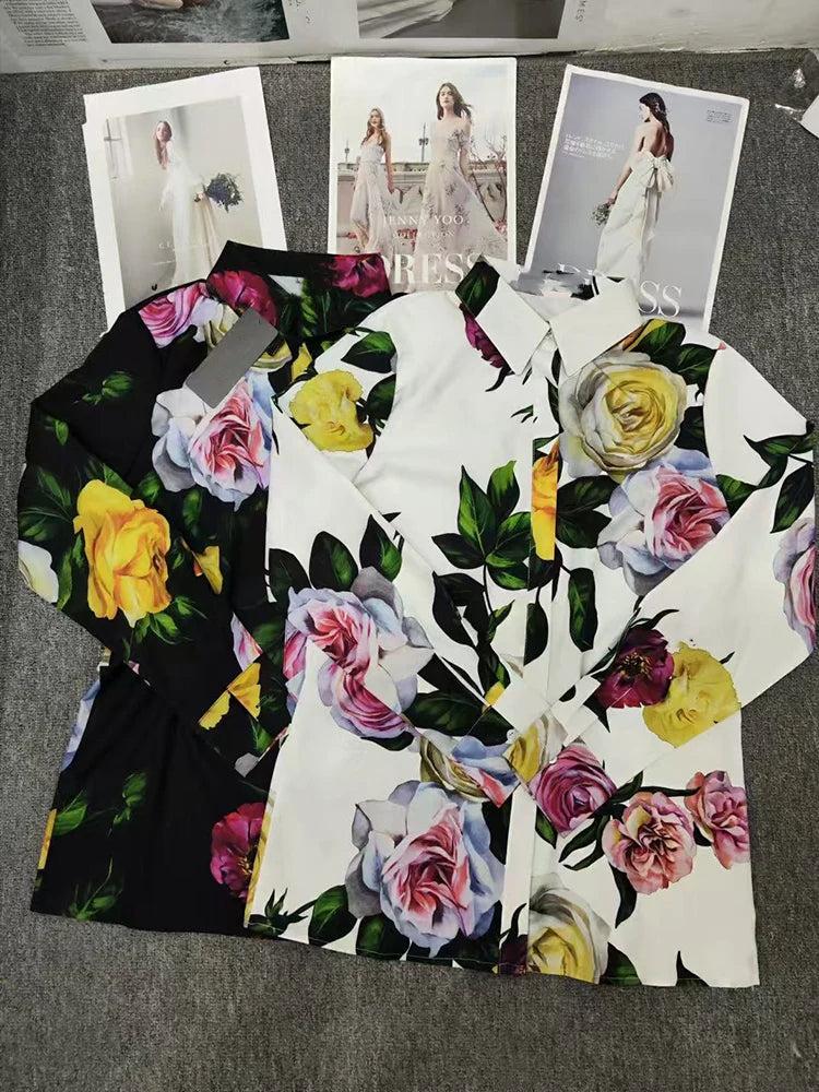Retro Elegant Rose Print Pocket two-piece