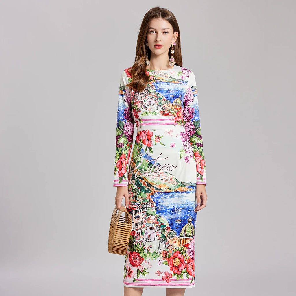Brand Designer Floral Midi Pencil Dress
