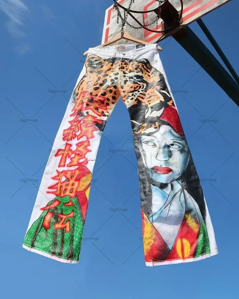 RetroAmerican High-waisted Washed Wide-leg Pants