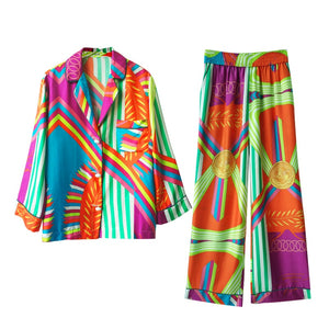 Vintage Silk Satin Printed Pajamas Set