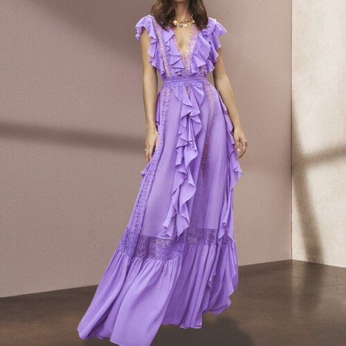 Vacation Bohemian Purple Chiffon Long Dresses