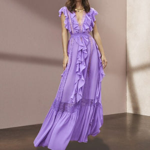 Vacation Bohemian Purple Chiffon Long Dresses