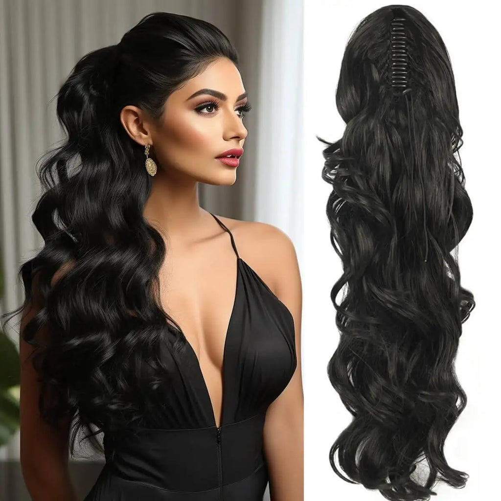 Synthetic 28inch Long Claw On Clip Ponytail Hair