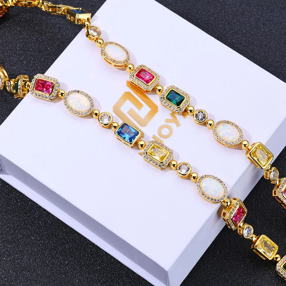 Rainbow Geometric Bling CZ Stone Chain Necklace