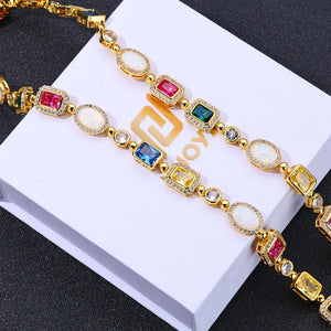 Rainbow Geometric Bling CZ Stone Chain Necklace