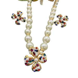 Rhinestone Crystal Multi-row Pearl Short Choker Necklace