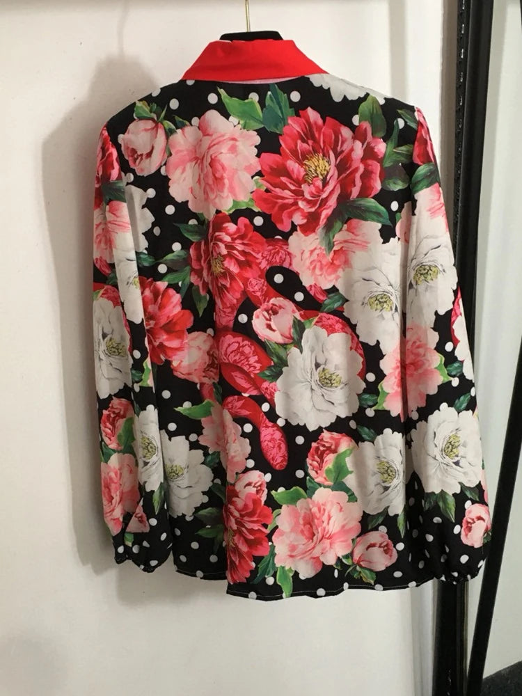 Flower Polka-dot Printing Tie Bow two-piece suit