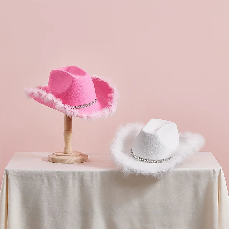Western Style Cowboy Hat with Feather Accents