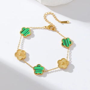 Double Sided Green Five Leaf Flower Charm Bracelets