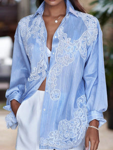 Striped Patchwork Lace Elegant Shirt