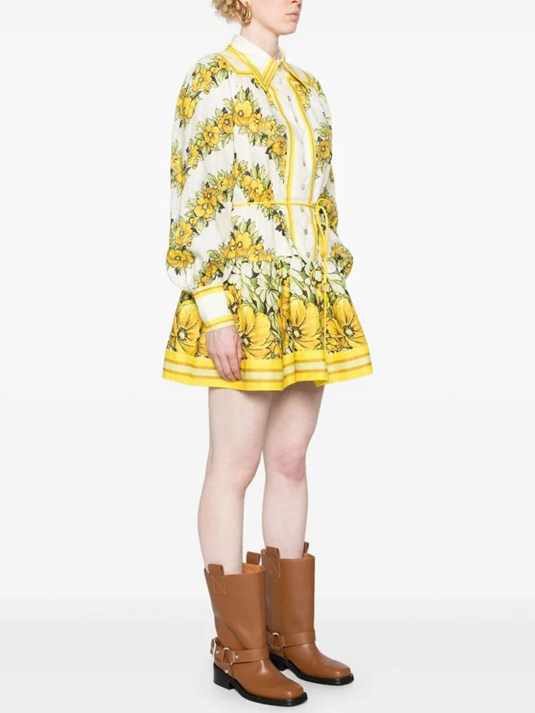 Vintage Floral Print Lapel Dress