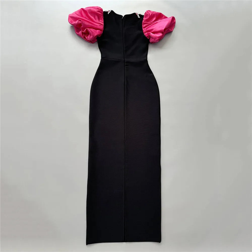 Women Elegant Puff Sleeve Bandage Dress