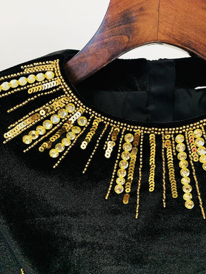 Designer Stunning Sequined Rhinestone Diamonds Beaded Velvet Dress