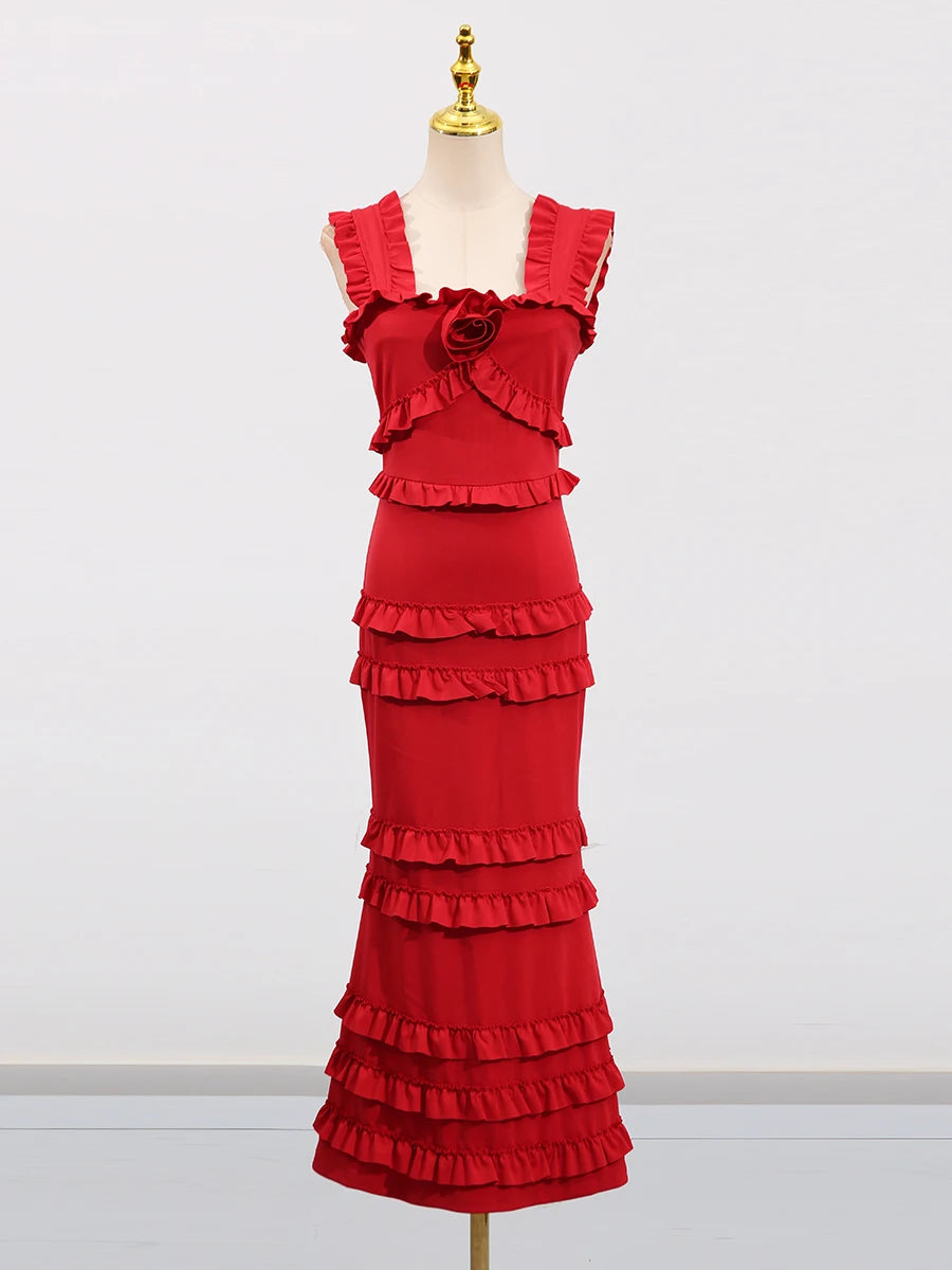 Square Collar Fungus Edge Fishtail Dress
