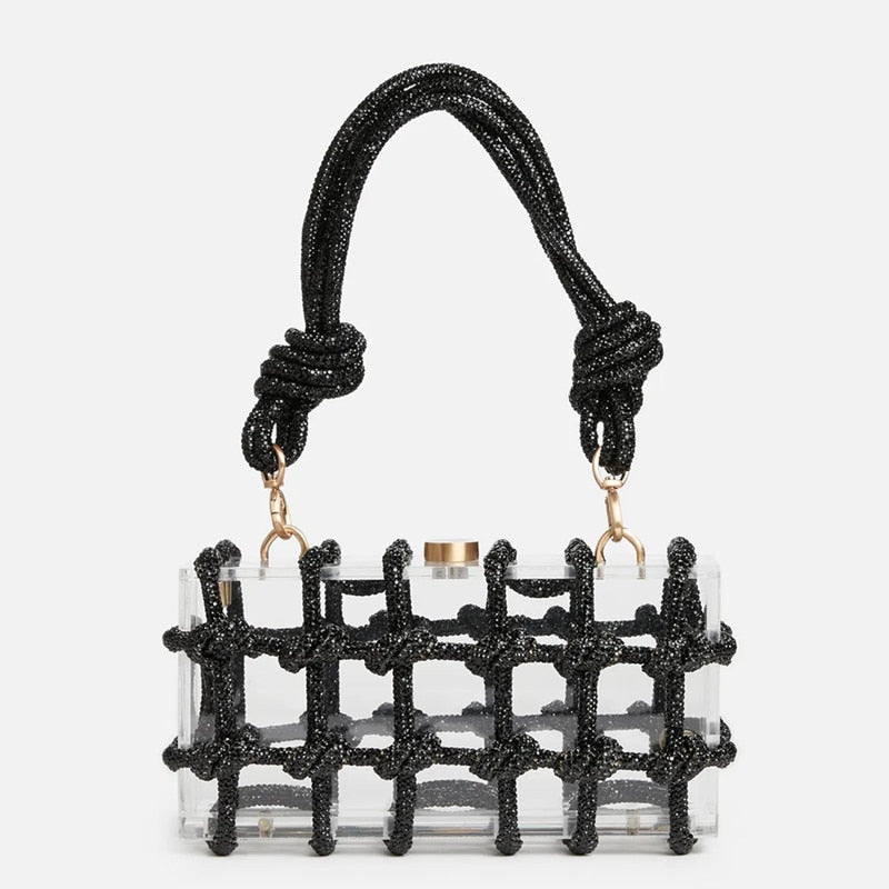 Crystal-Embellished Rope Acrylic Rhinestones Evening Luxury Clear Knot Bag