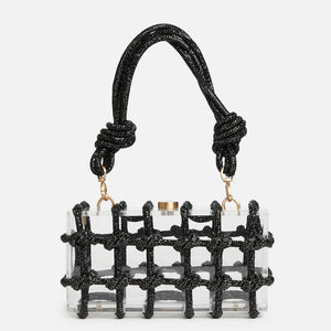 Crystal-Embellished Rope Acrylic Rhinestones Evening Luxury Clear Knot Bag