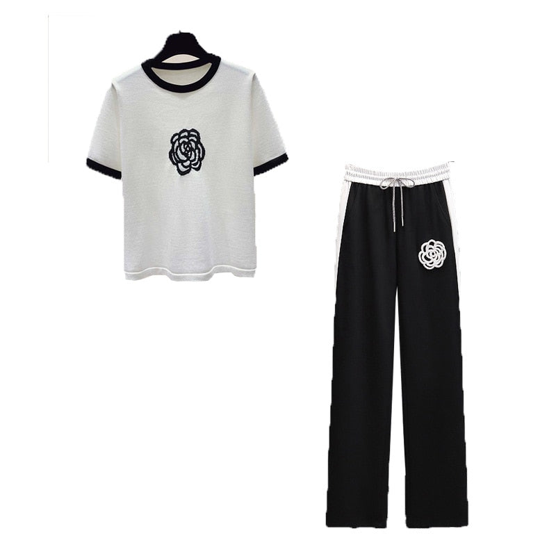 Two Piece Set Wide Leg Pants Print T Shirt Suits