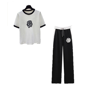 Two Piece Set Wide Leg Pants Print T Shirt Suits