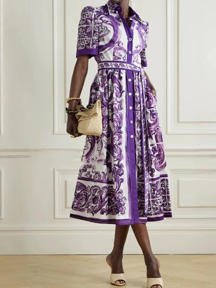 Blue-and-white Porcelain Printed Shirt Dress