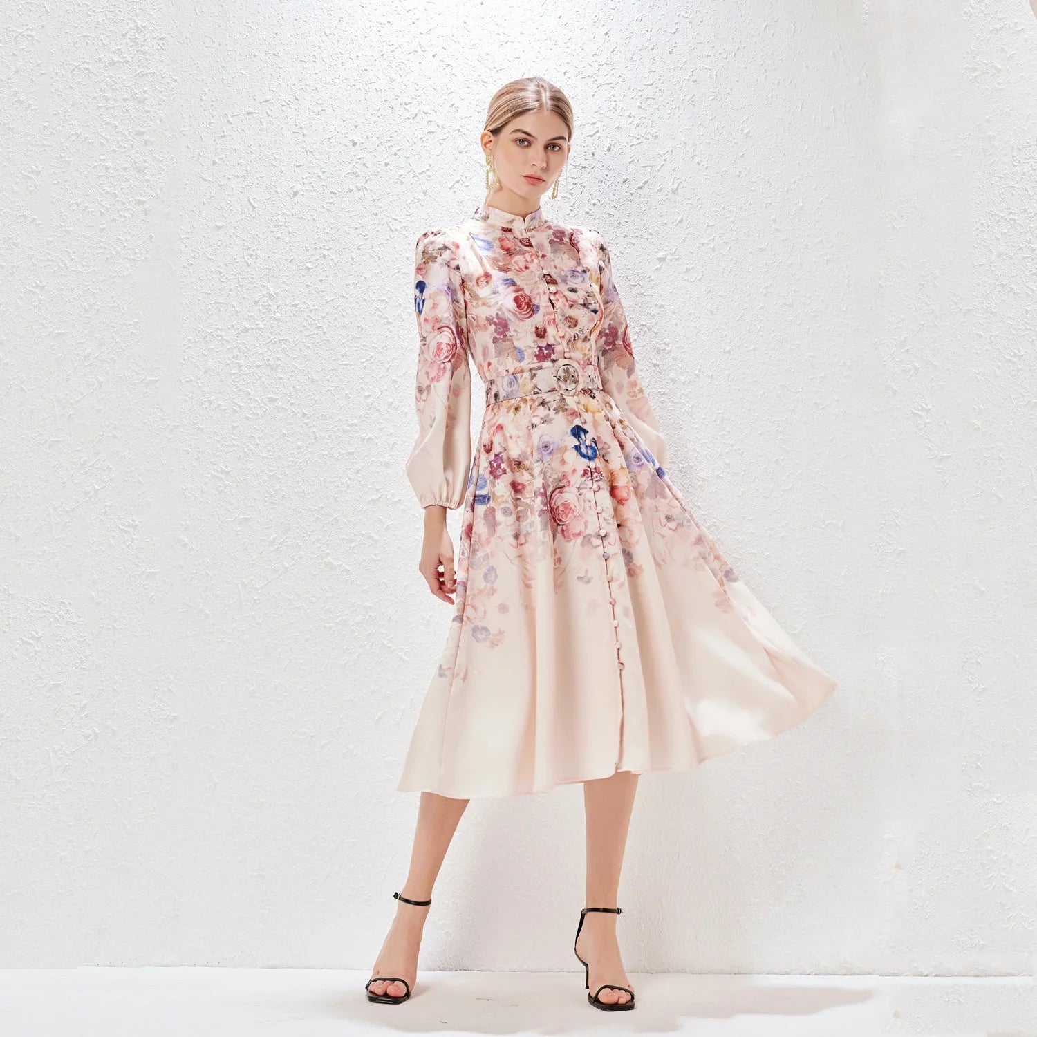 Printing Pocket Elegant Dress with Belt