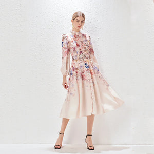 Printing Pocket Elegant Dress with Belt