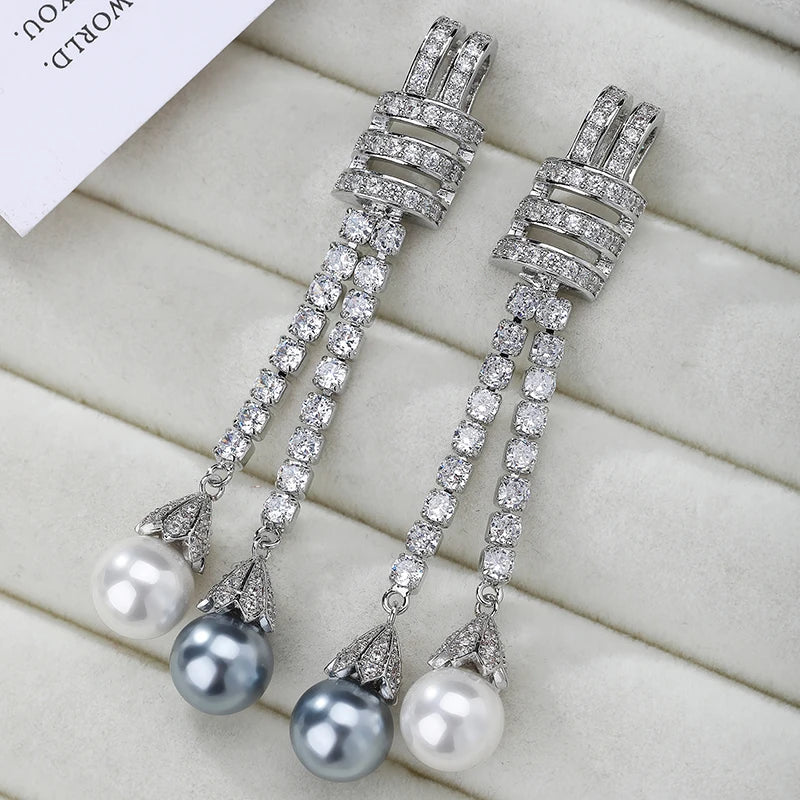 Elegant Twine Knot Design Temperament Dangle Earrings for Women Fashion Pearl Jewelry Luxury AAA Cubic Zirconia Wedding Earring