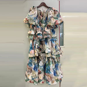 Hit Printing Puff Sleeve Loose A Line Vintage Dress