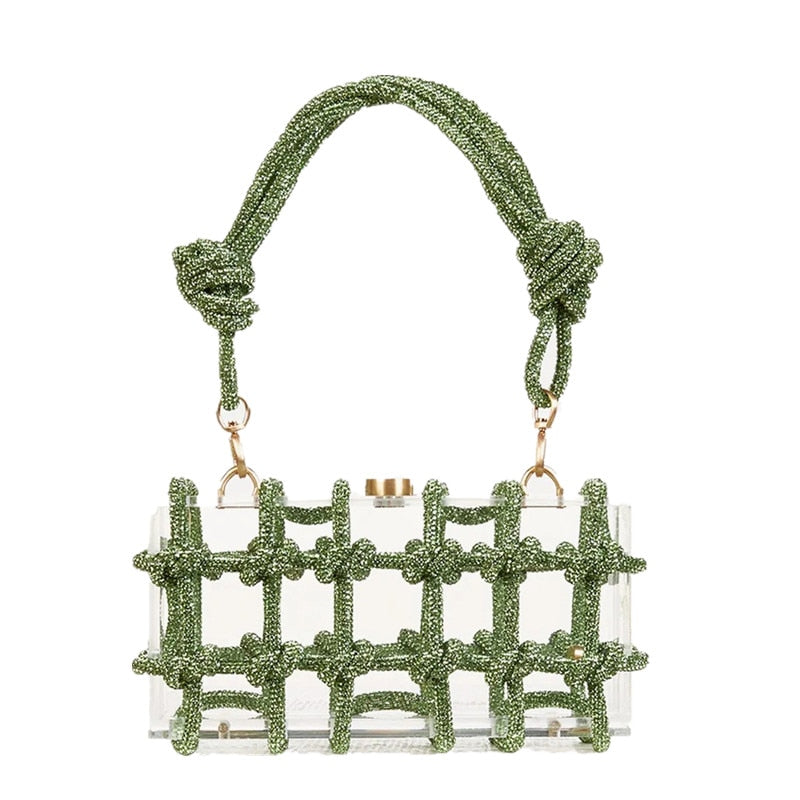 Crystal-Embellished Rope Acrylic Rhinestones Evening Luxury Clear Knot Bag