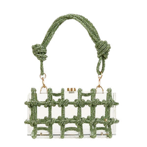 Crystal-Embellished Rope Acrylic Rhinestones Evening Luxury Clear Knot Bag