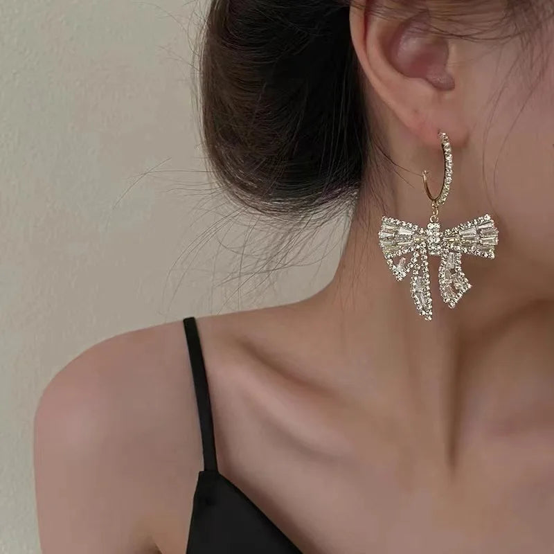 Bow Pendant Gold Plated Earrings