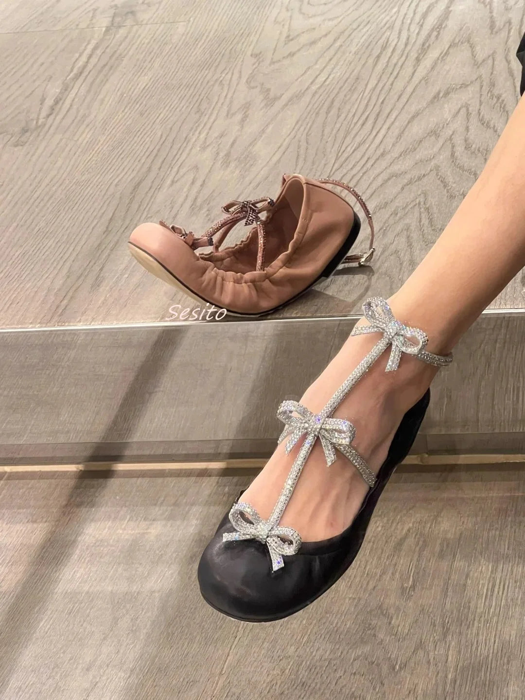 Flat Rhinestone Bow Ballerina