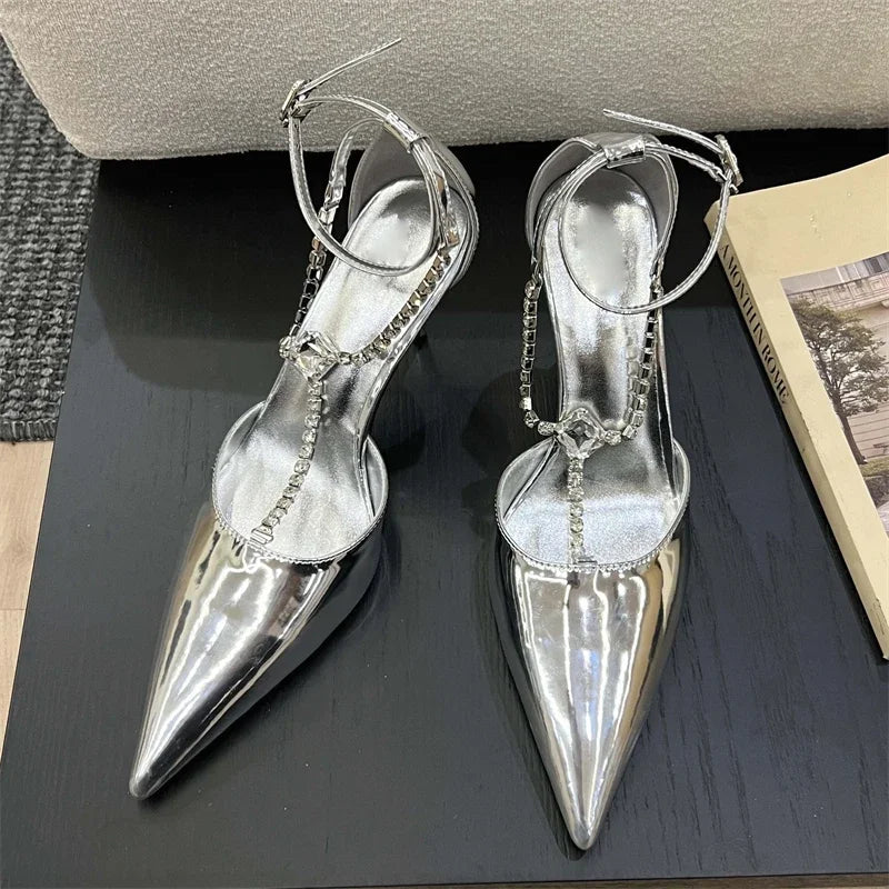 Elegant Crystal Pointed Toe Buckle Strap Shoes