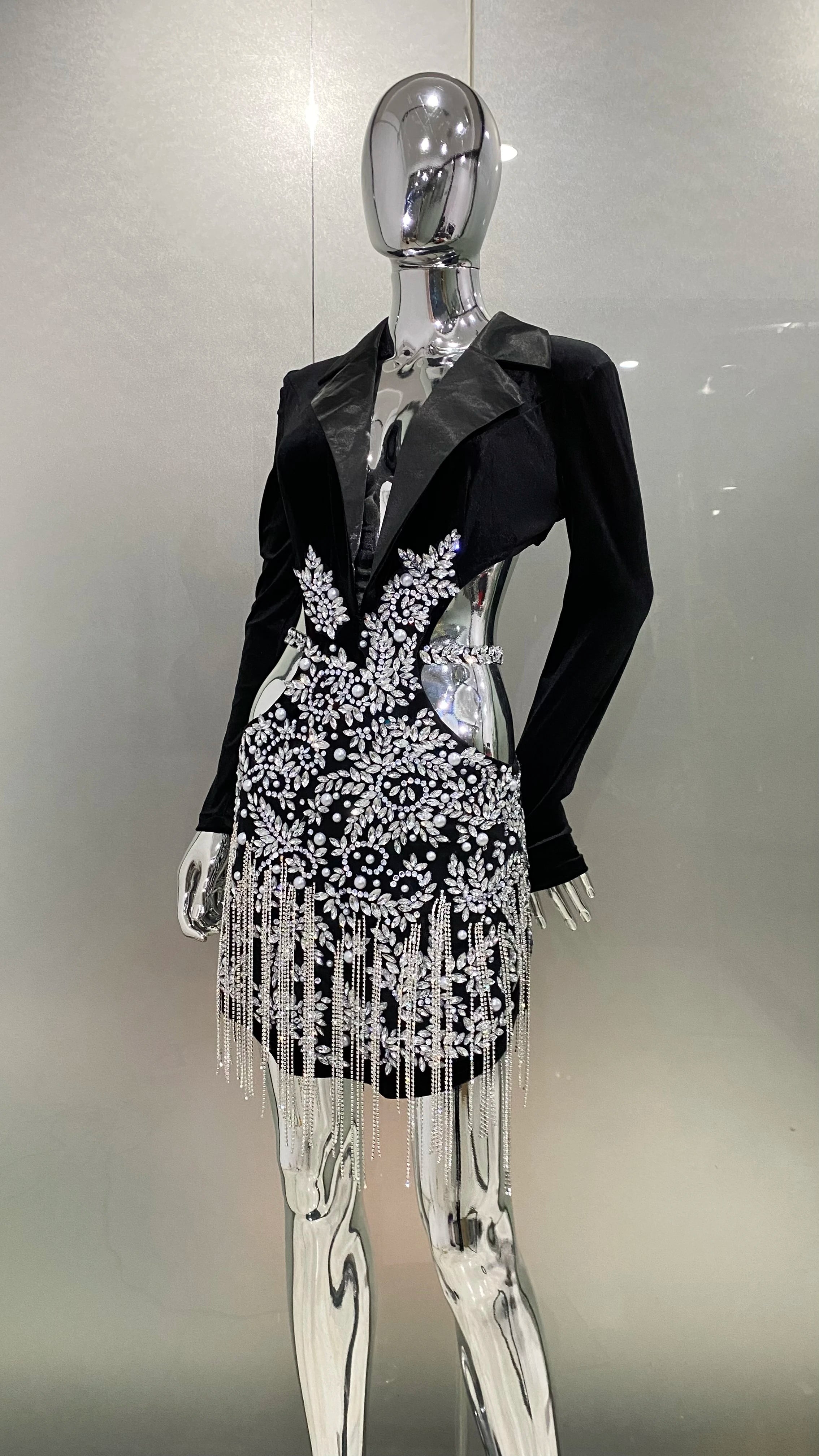 Luxury Diamonds Tassel Hollow Out Notched Dress