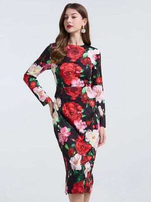Elegant Rose Flower Pencil Dress