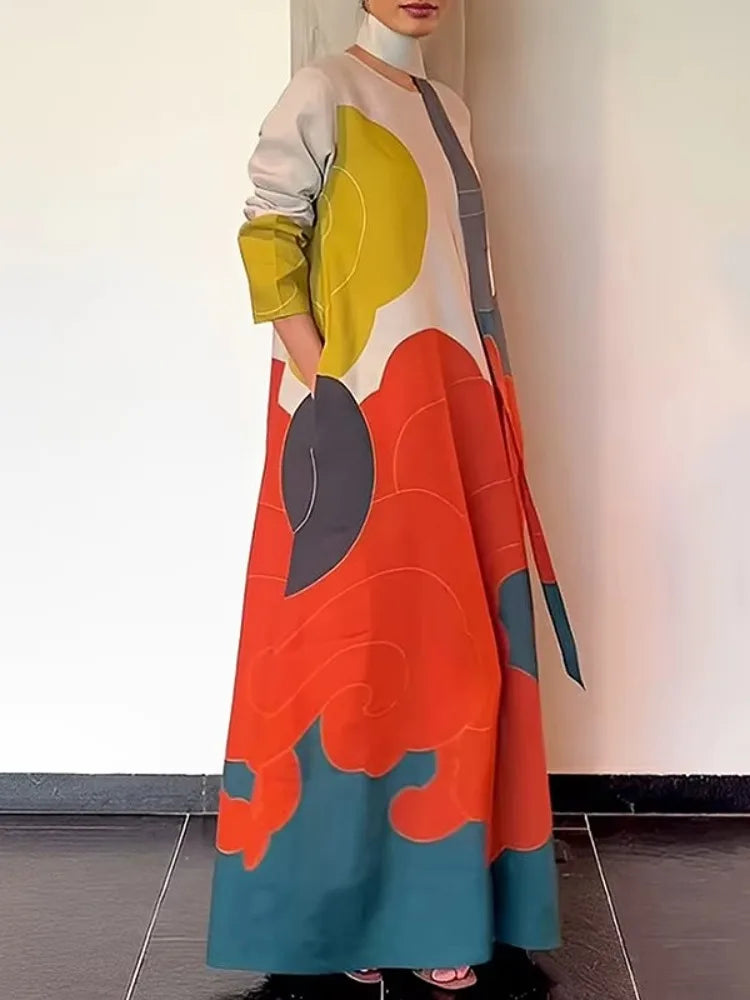 Maxi Dresses Fashion Contrast Color Printed Dress