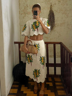 Sweet Printed Slim 2 Pcs Suits
