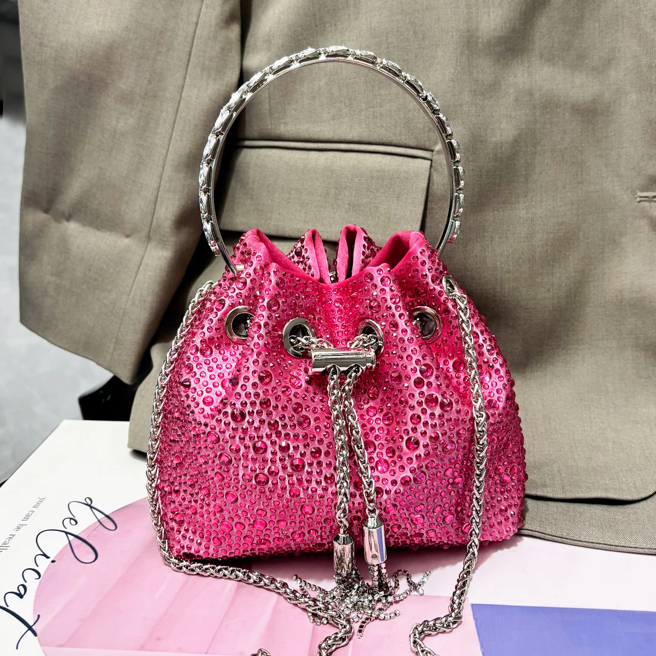 Handle Rhinestones Evening clutch Bag